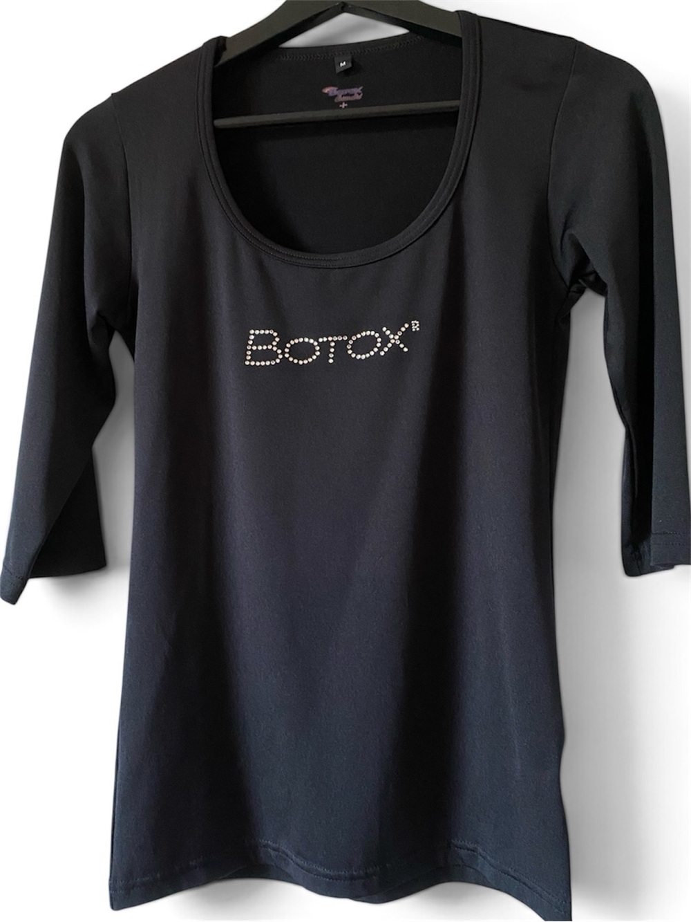 Vintage BOTOX® Merch Y2K Embellished Black Scoop Neck Spandex Blend Top